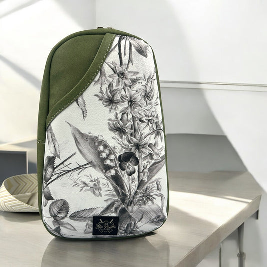 Black/white floral and olive mora sling bag