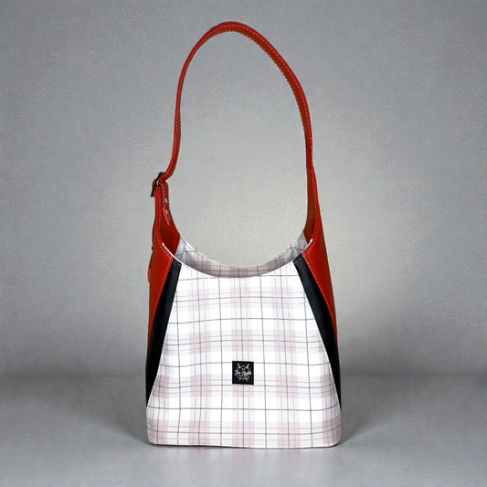 Orange and plaid adena shoulder bag