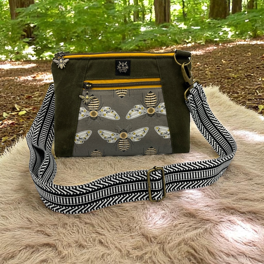Bee/waxed canvas crossbody