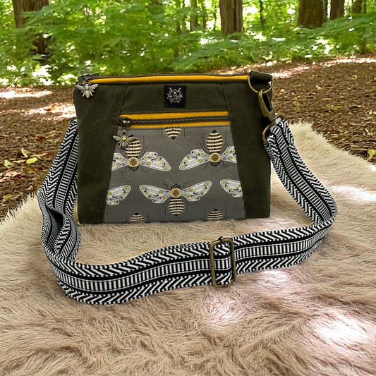 Bee/waxed canvas crossbody
