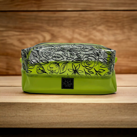 Neon green floral toiletry bag