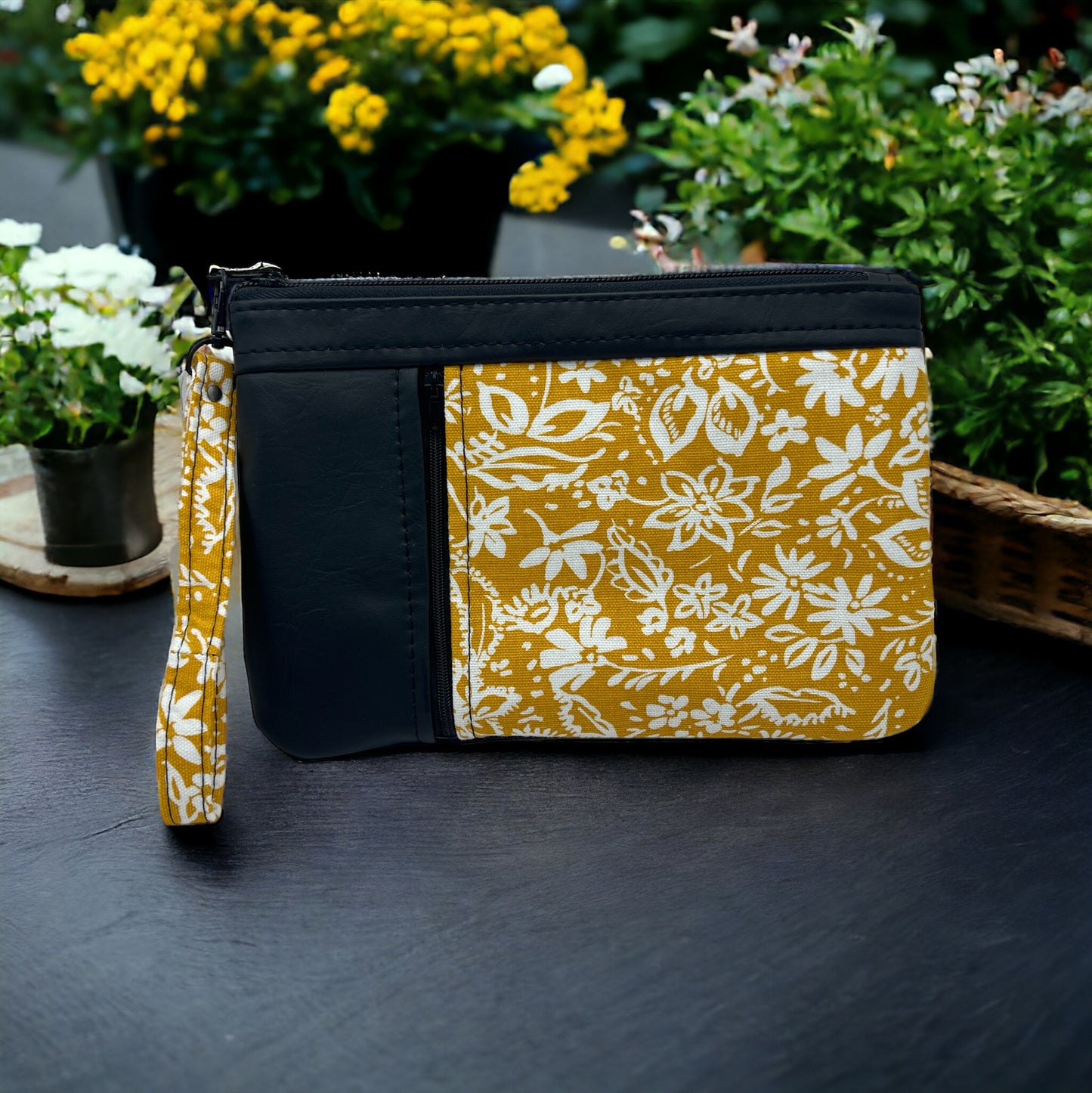 Yellow floral zippy clutch