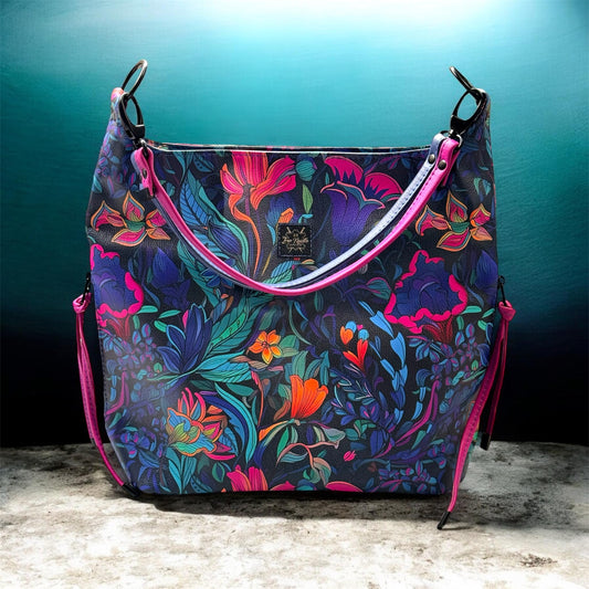Blacklit flowers slouchy shoulder bag