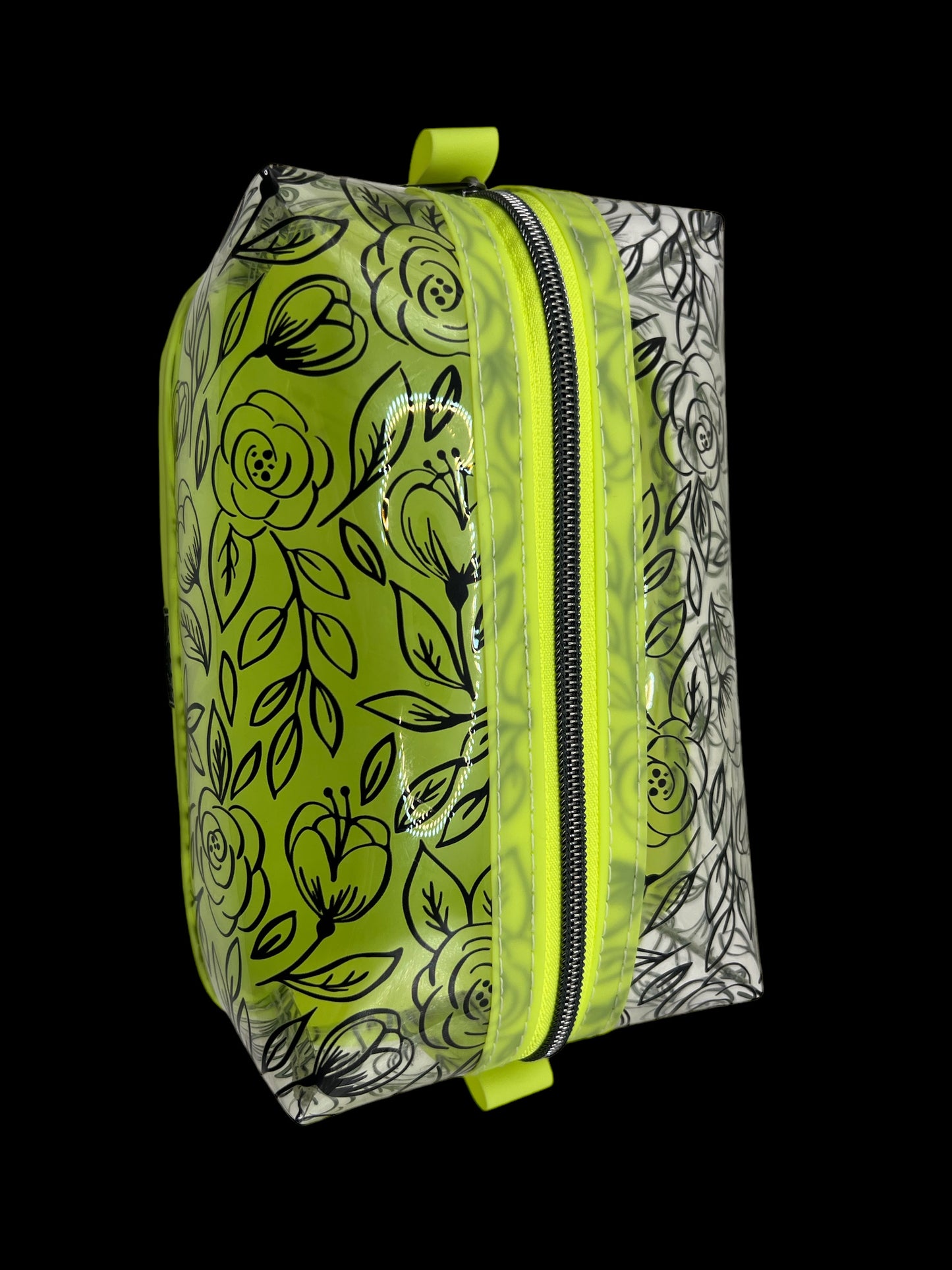 Neon green floral toiletry bag
