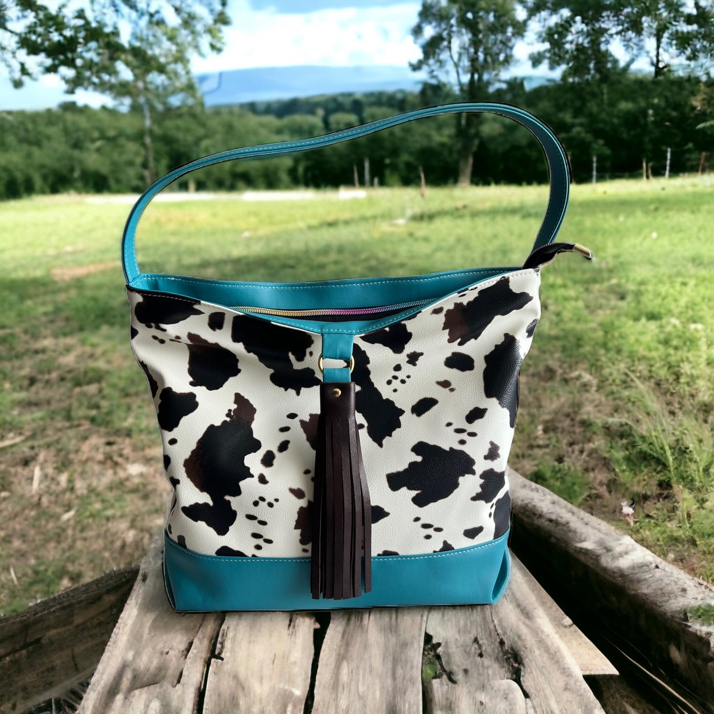Turquoise Cowhide Shoulder Bag