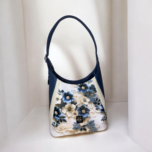 3D blue floral adena shoulder bag