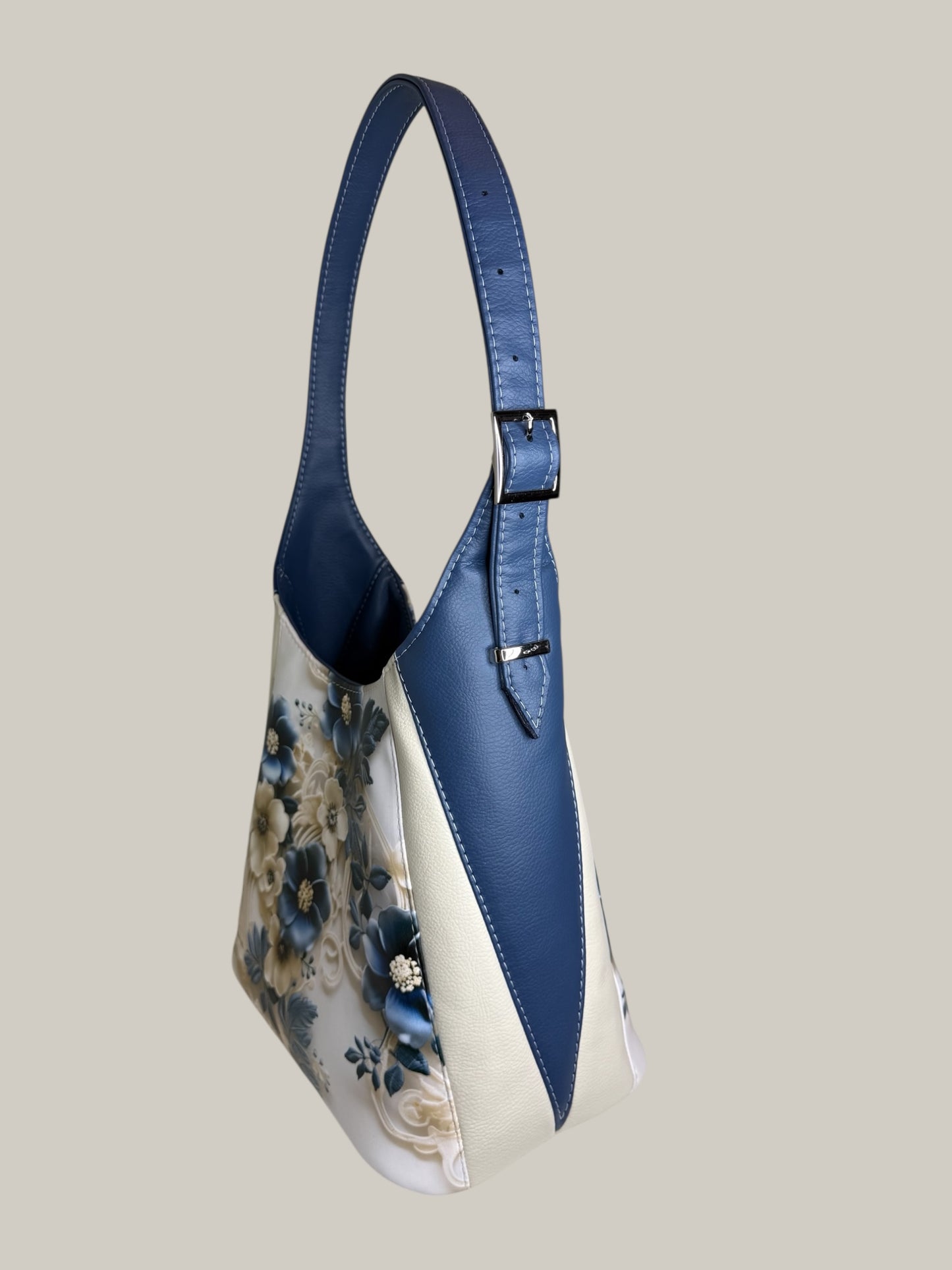 3D blue floral adena shoulder bag