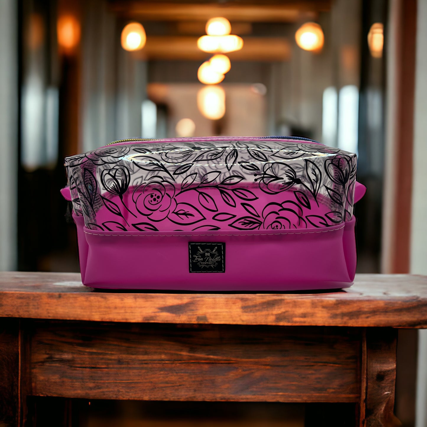 Pink floral toiletry bag