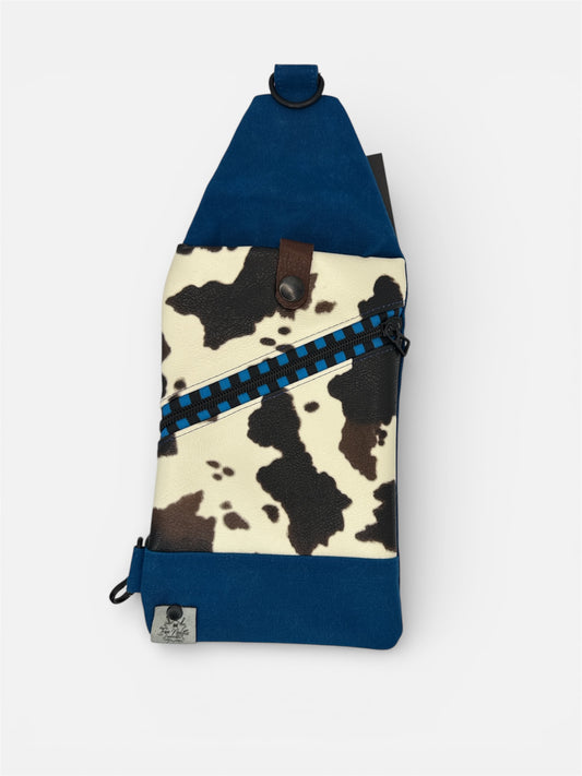 Cow/blue waxed canvas traveler sling