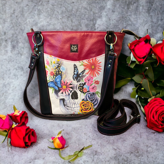 Floral skull convertible backpack