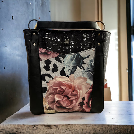 Black cork and floral convertible backpack