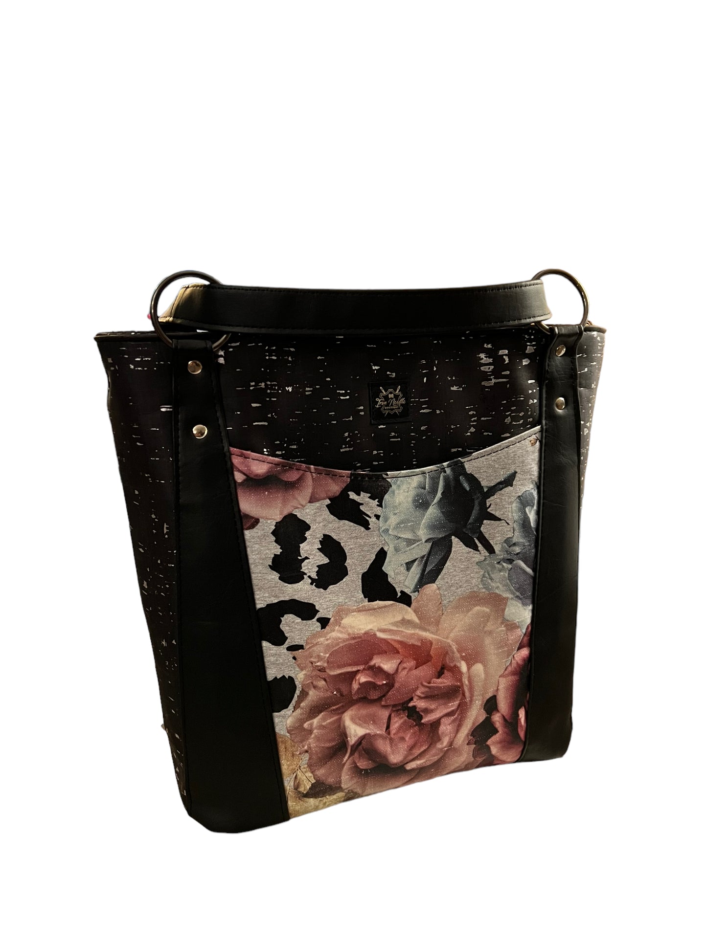 Black cork and floral convertible backpack