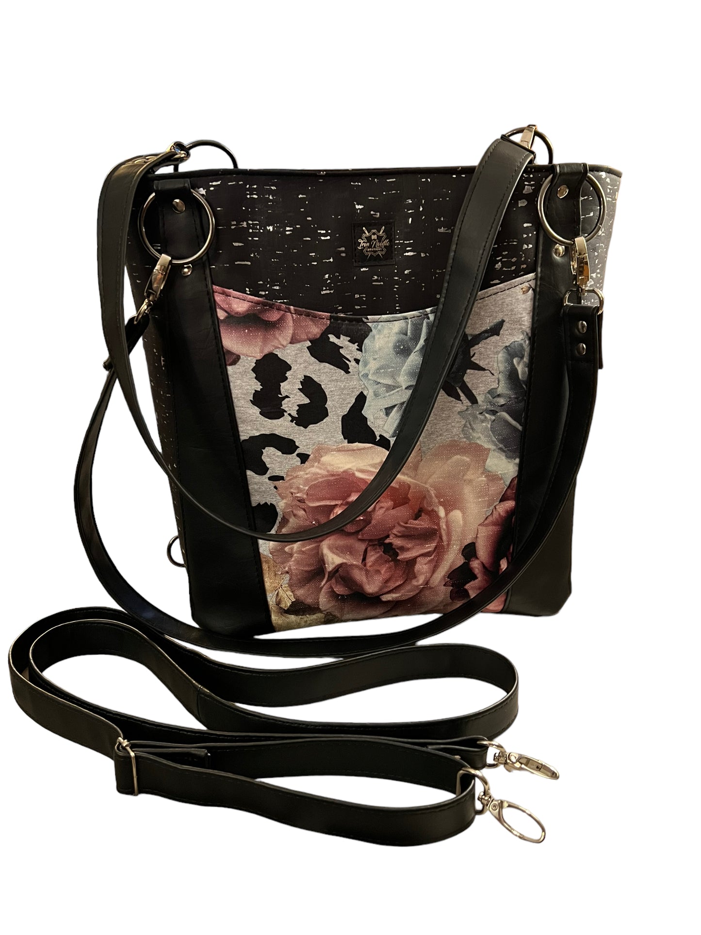 Black cork and floral convertible backpack