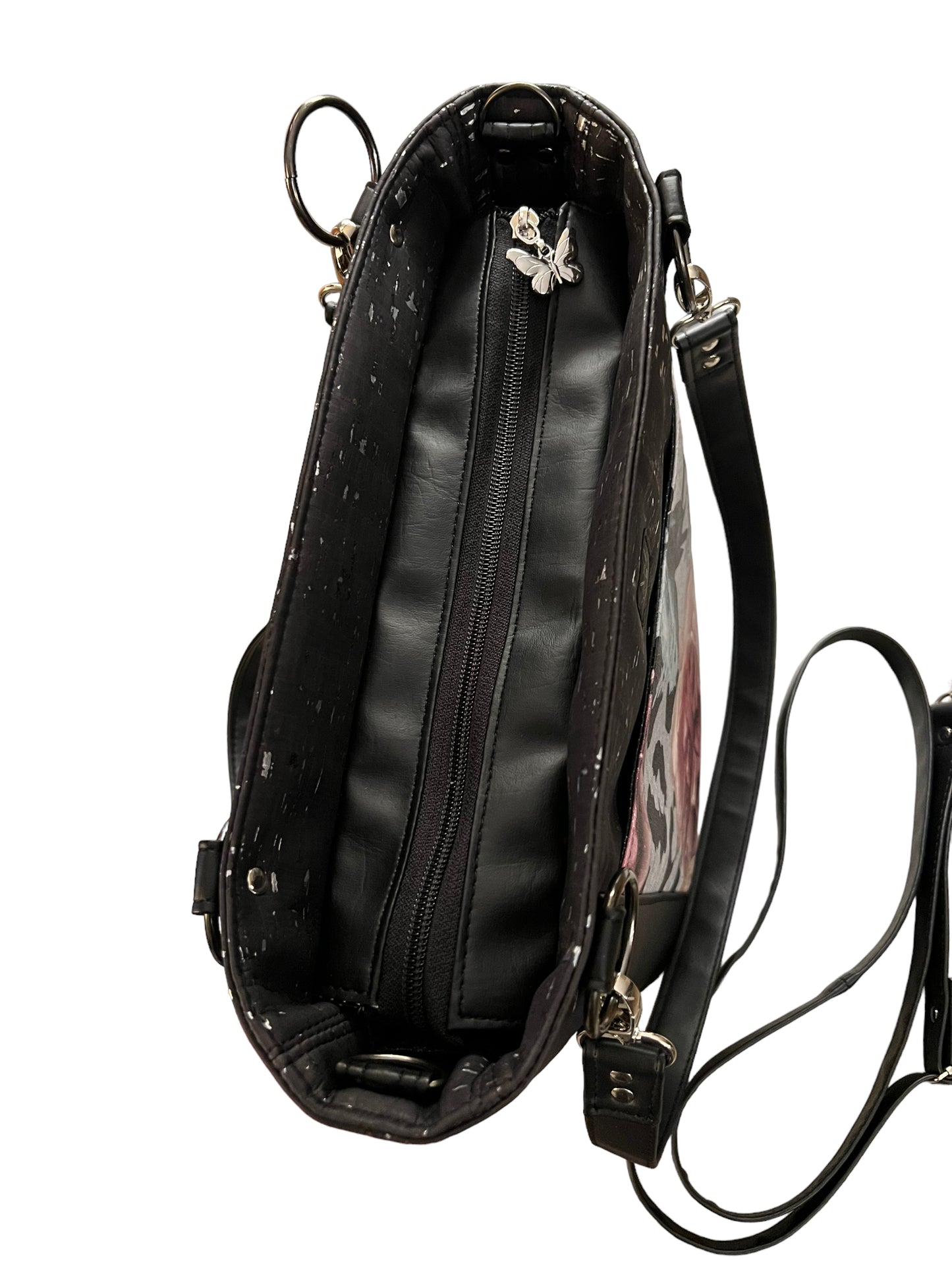 Black cork and floral convertible backpack