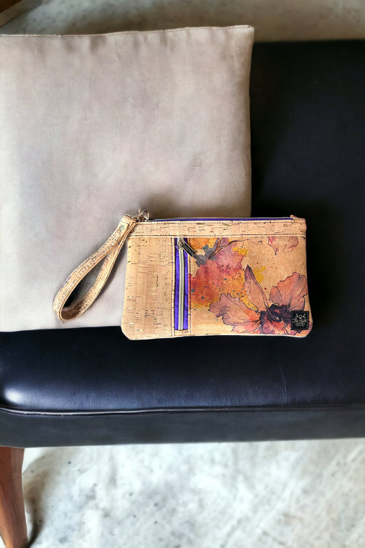 Floral cork zippy clutch