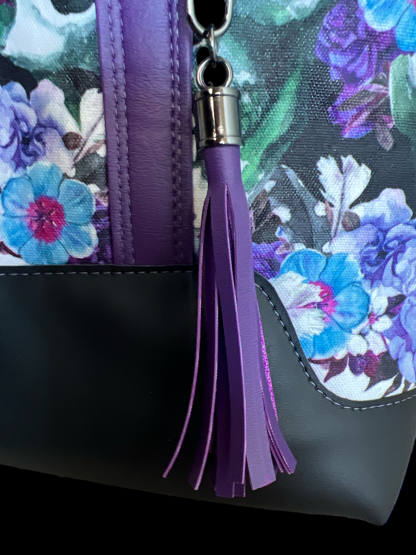 Purple Flowers & Skulls Bowler Bag
