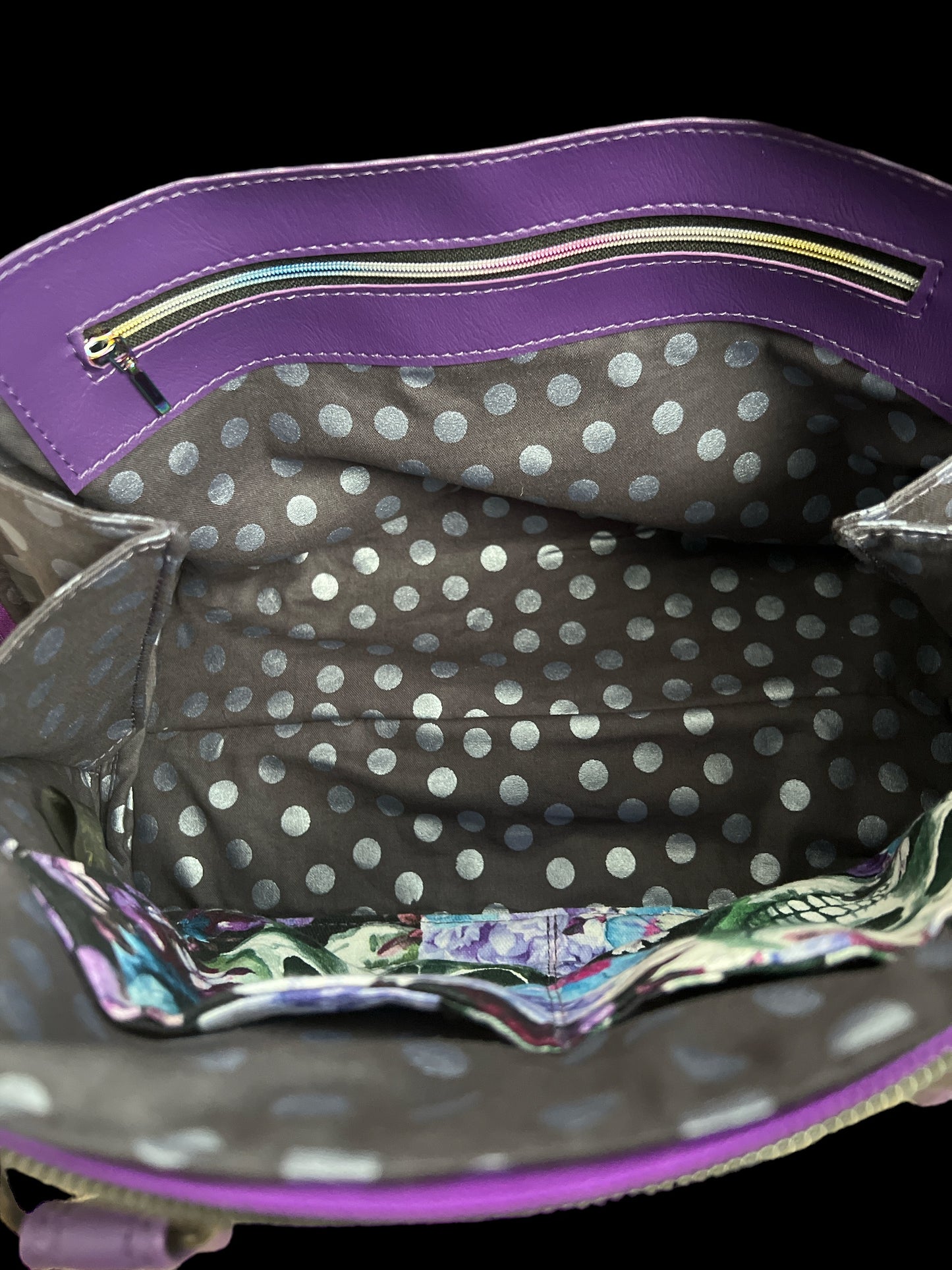 Purple Flowers & Skulls Bowler Bag