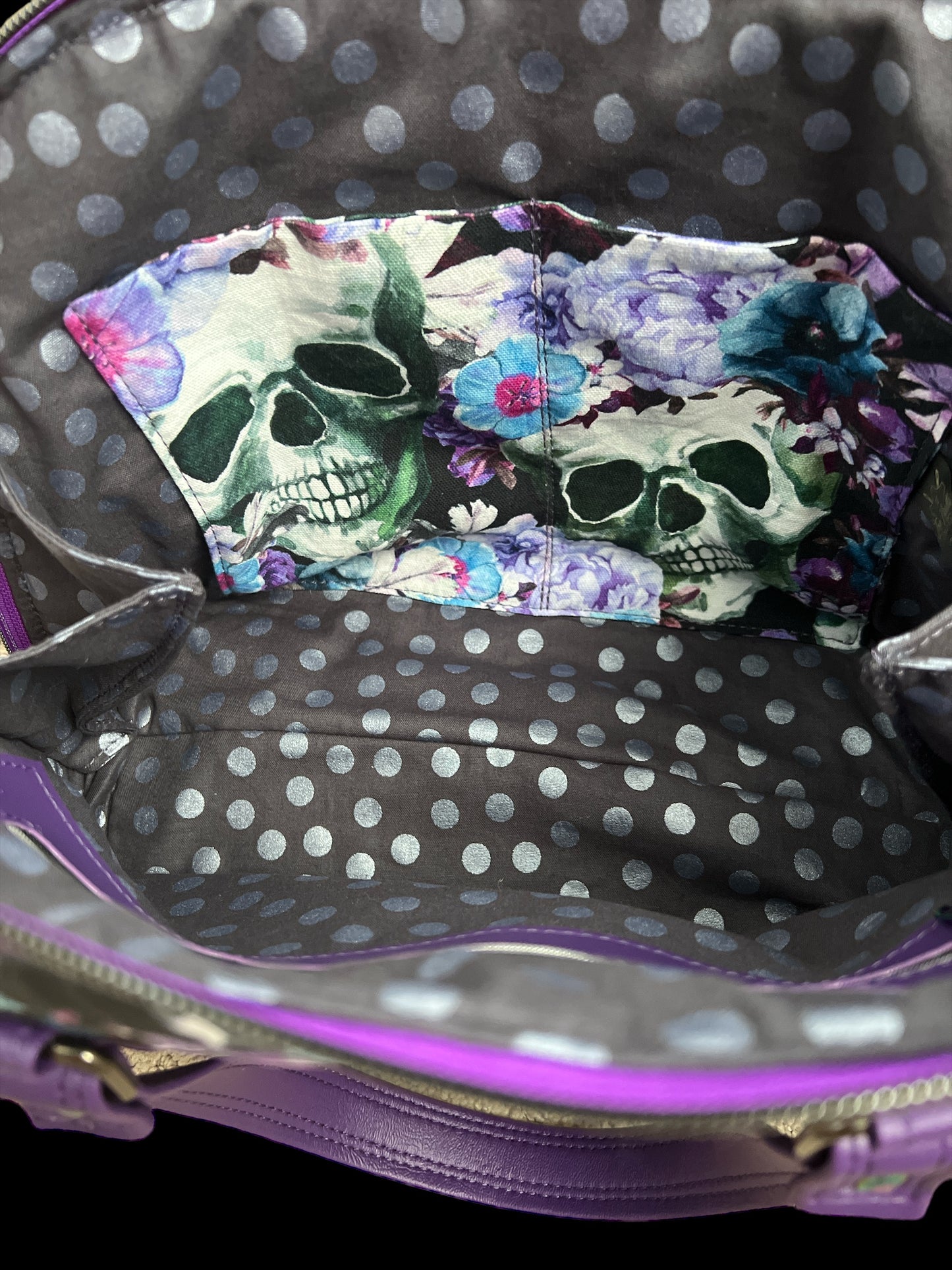 Purple Flowers & Skulls Bowler Bag