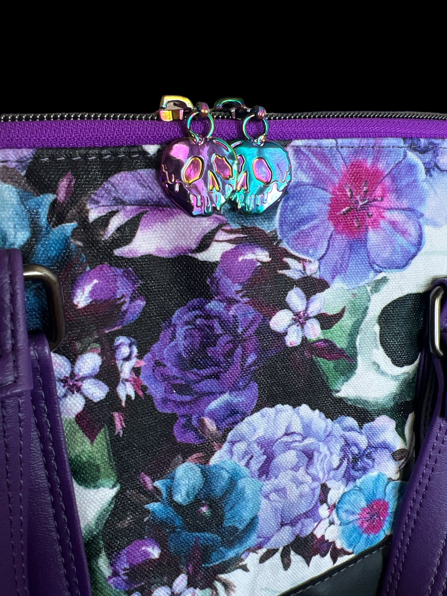 Purple Flowers & Skulls Bowler Bag